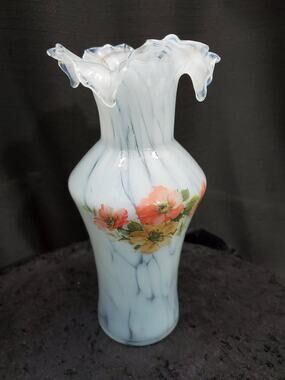 Vintage Art Glass Vase Ruffled Lip Shouldered Circa 1950s